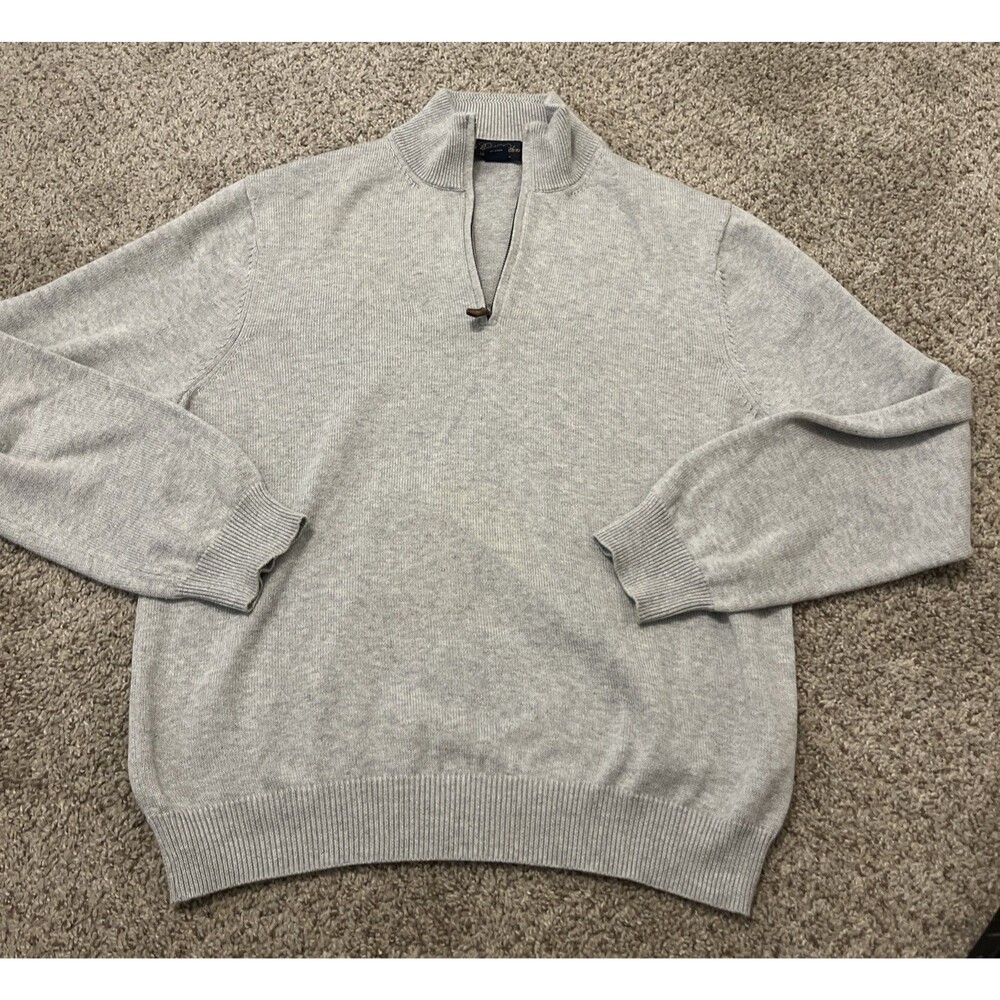 BROOKS BROTHERS Men's Sweater 1/4 Zipper Pullover Supima Cotton Grey Size Large